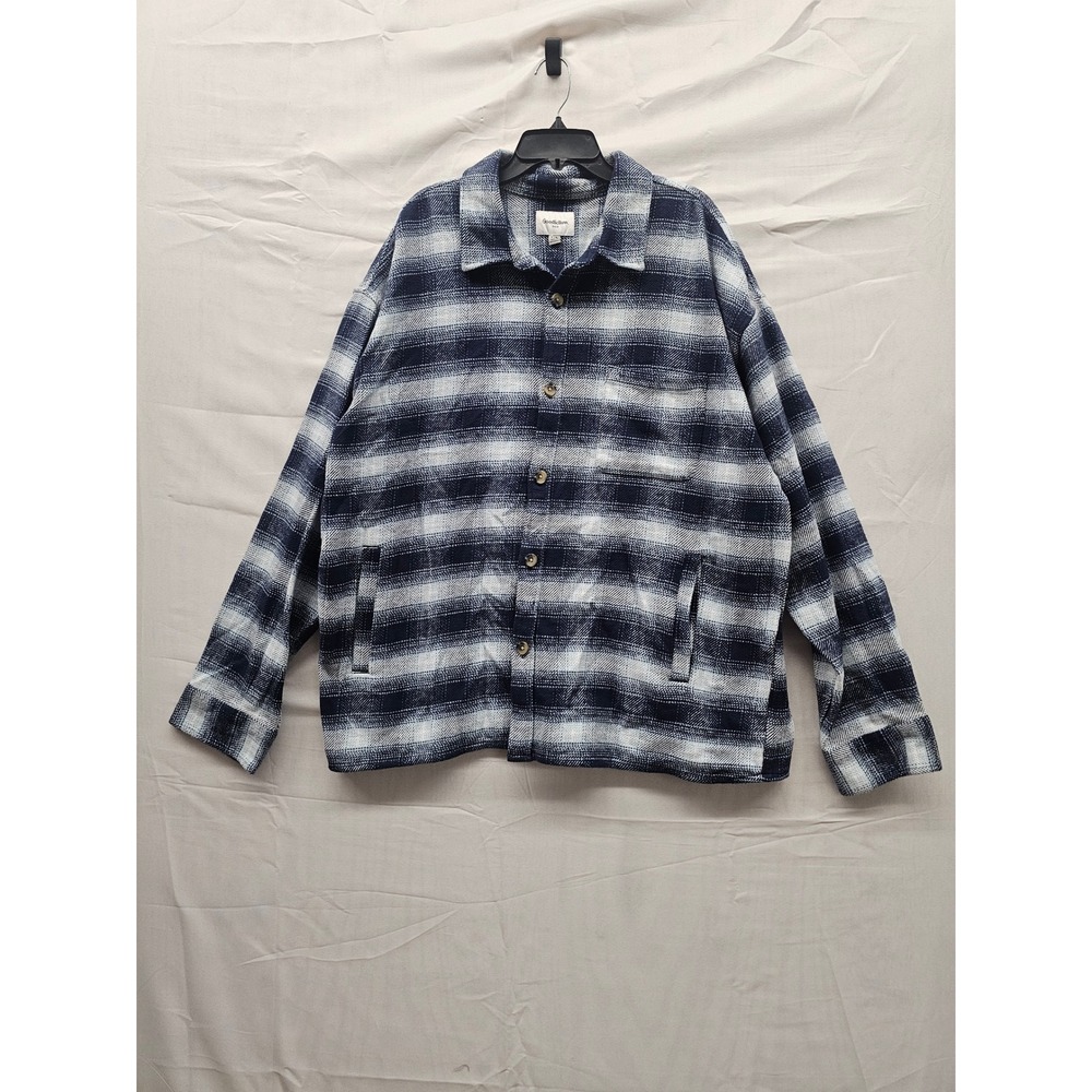Goodfellow & Co Mens Plaid Heavyweight Flannel Shirt Blue Cotton Casual Size 2XL